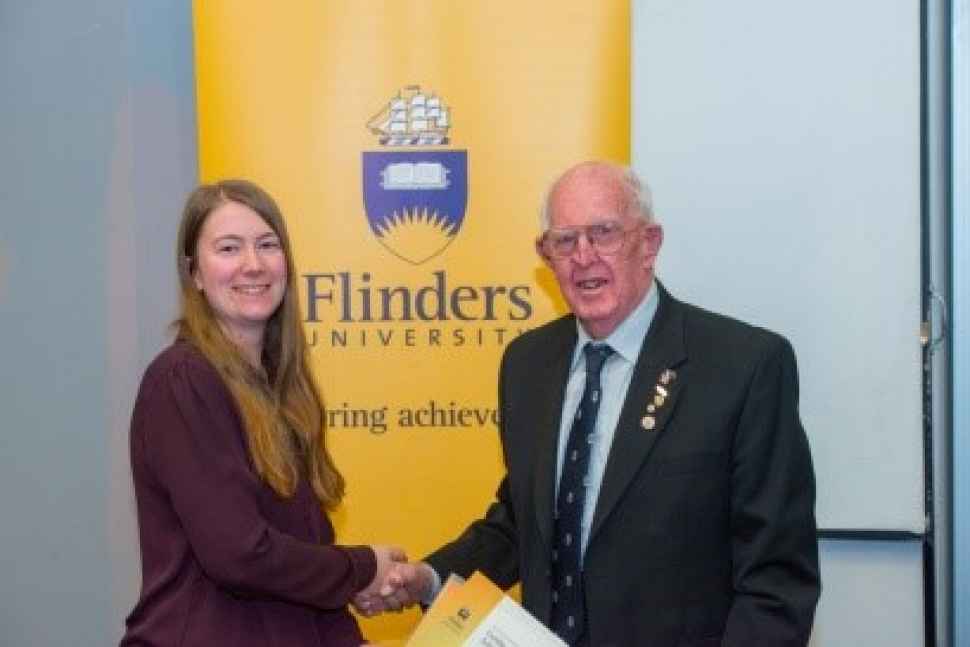 University medal winner, Lisa Alcock (Left), and winner of the Malcolm Thompson Prize for organic chemistry for 2016. Presented by Dr.Malcolm Thompson (Right)