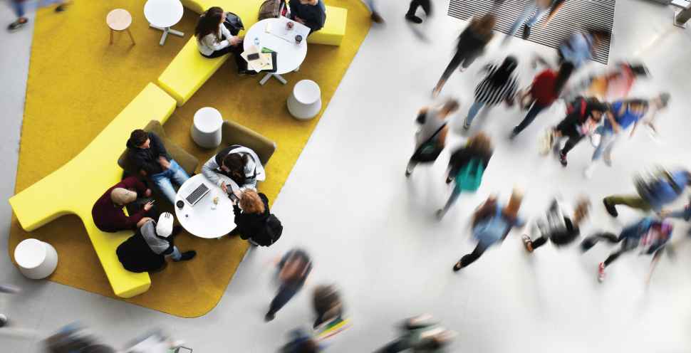 Flinders students in the hub